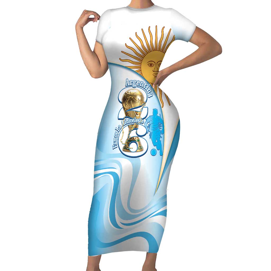 Argentina Football Personalized Family Matching Short Sleeve Bodycon Dress and Hawaiian Shirt 2026 Trophy Vamos La Albiceleste - Wonder Print Shop