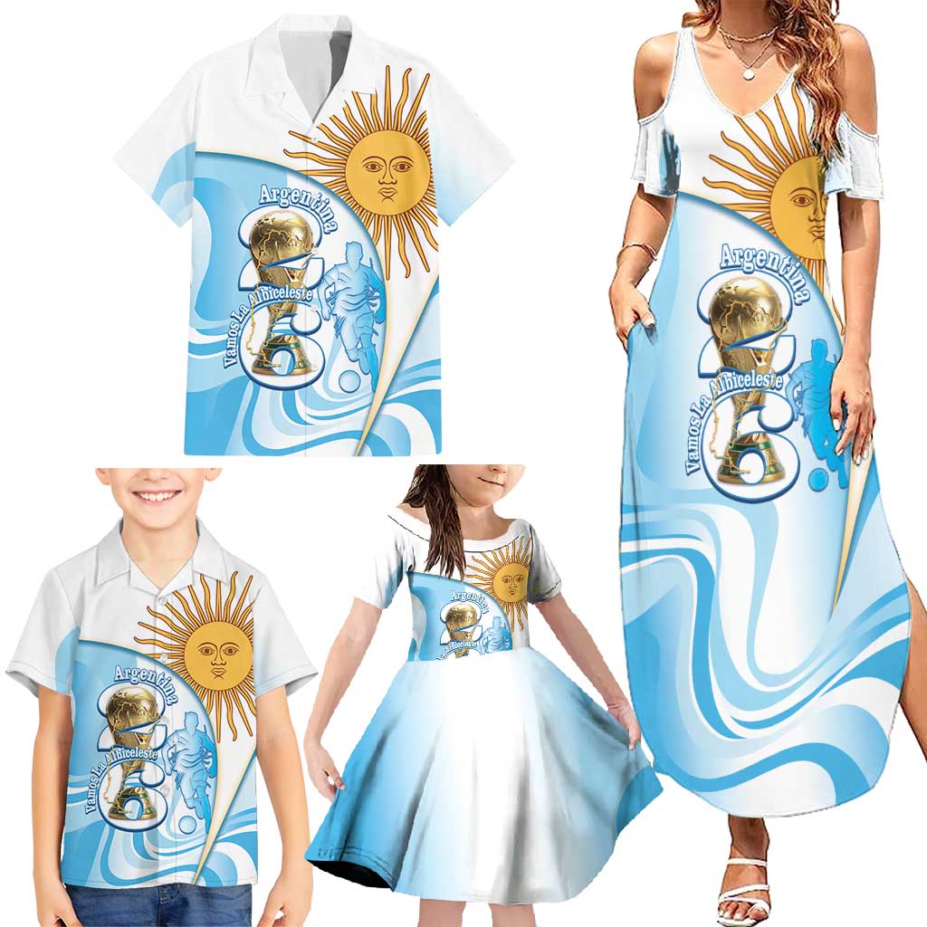 Argentina Football Personalized Family Matching Summer Maxi Dress and Hawaiian Shirt 2026 Trophy Vamos La Albiceleste - Wonder Print Shop