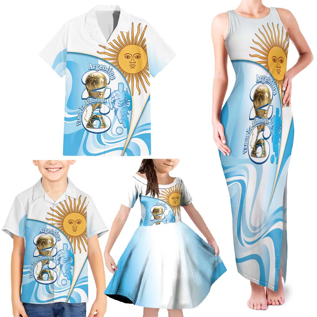 Argentina Football Personalized Family Matching Tank Maxi Dress and Hawaiian Shirt 2026 Trophy Vamos La Albiceleste - Wonder Print Shop