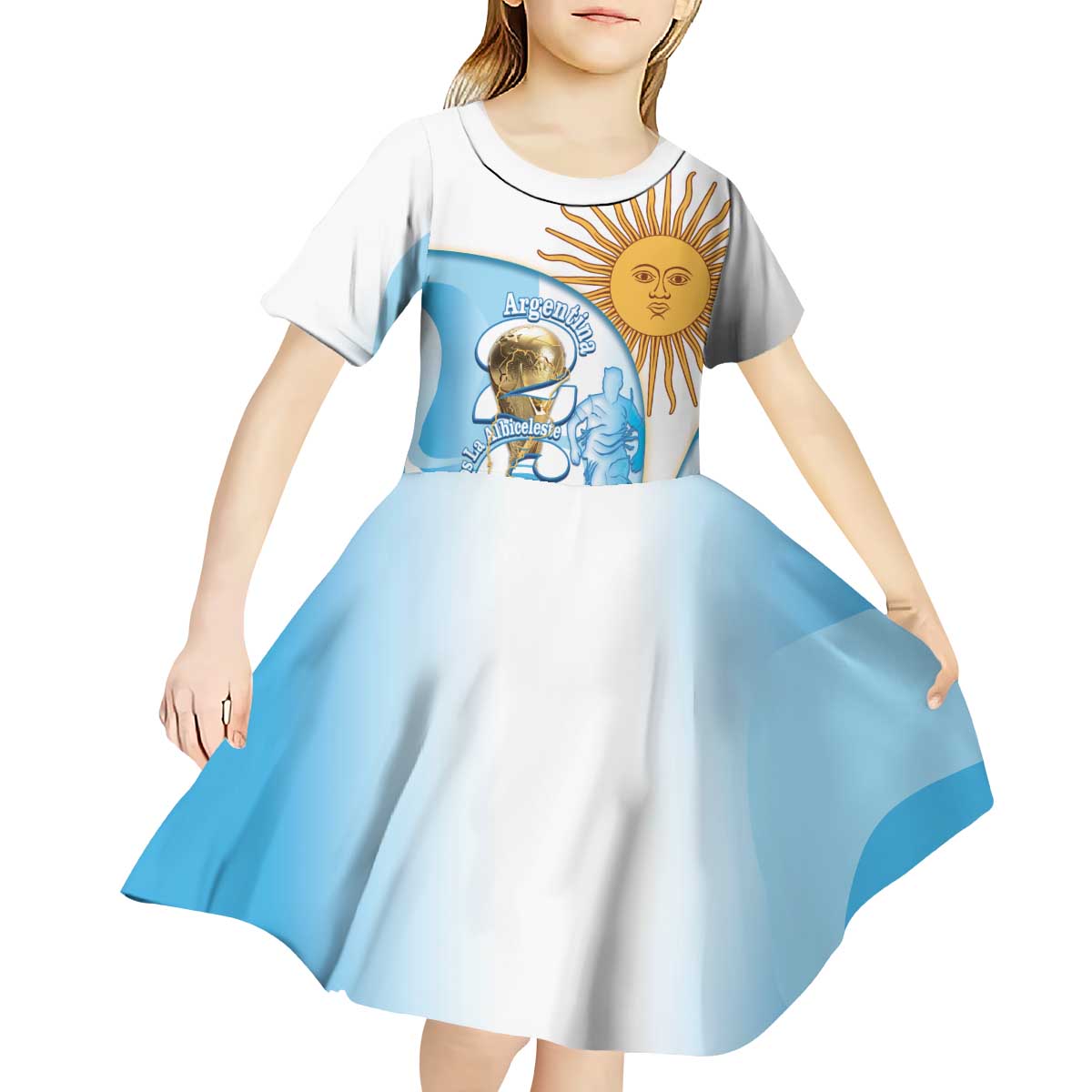 Argentina Football Personalized Kid Short Sleeve Dress 2026 Trophy Vamos La Albiceleste - Wonder Print Shop