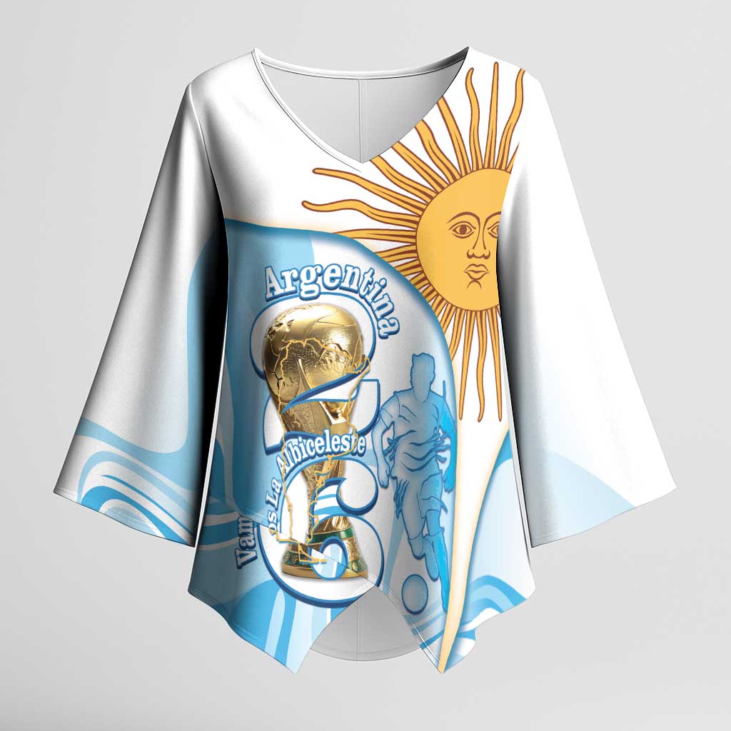 Argentina Football Personalized Kimono Sleeve Blouse 2026 Trophy Vamos La Albiceleste - Wonder Print Shop