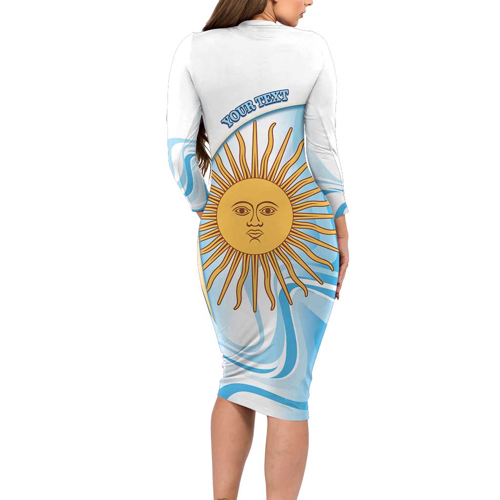 Argentina Football Personalized Long Sleeve Bodycon Dress 2026 Trophy Vamos La Albiceleste - Wonder Print Shop