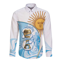 Argentina Football Personalized Long Sleeve Button Shirt 2026 Trophy Vamos La Albiceleste - Wonder Print Shop