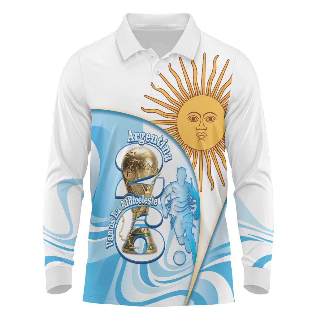 Argentina Football Personalized Long Sleeve Polo Shirt 2026 Trophy Vamos La Albiceleste - Wonder Print Shop