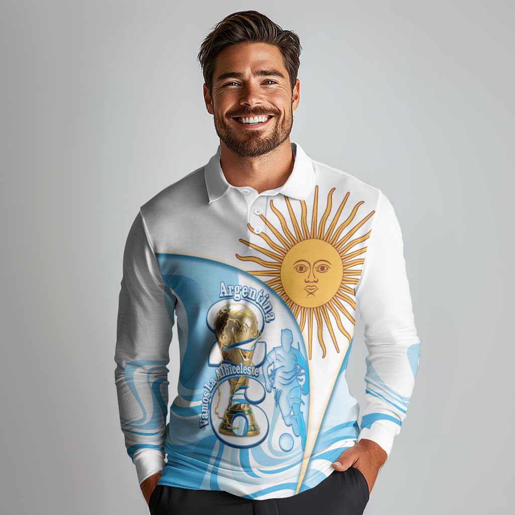 Argentina Football Personalized Long Sleeve Polo Shirt 2026 Trophy Vamos La Albiceleste - Wonder Print Shop