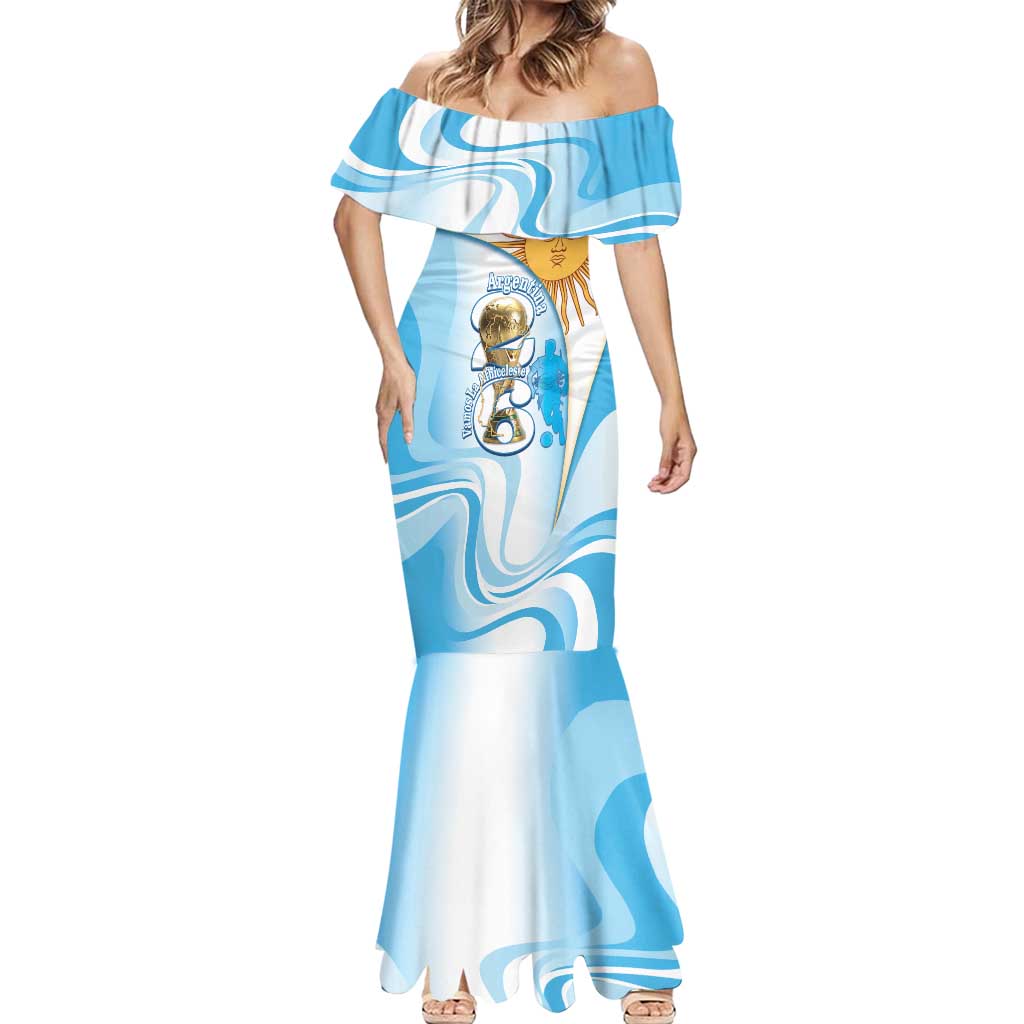 Argentina Football Personalized Mermaid Dress 2026 Trophy Vamos La Albiceleste - Wonder Print Shop