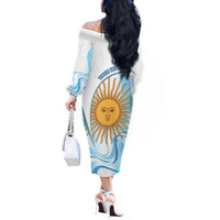 Argentina Football Personalized Off The Shoulder Long Sleeve Dress 2026 Trophy Vamos La Albiceleste - Wonder Print Shop