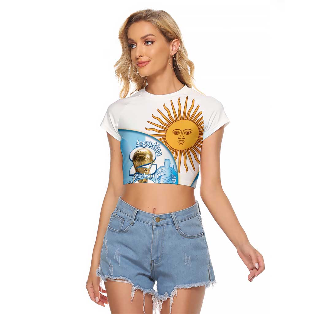 Argentina Football Personalized Raglan Cropped T Shirt 2026 Trophy Vamos La Albiceleste - Wonder Print Shop