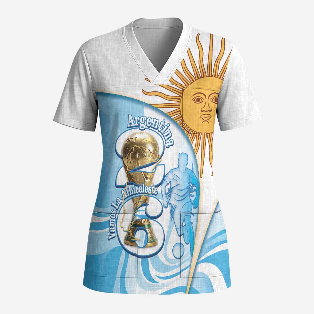 Argentina Football Personalized Scrub Top 2026 Trophy Vamos La Albiceleste - Wonder Print Shop