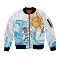 Argentina Football Personalized Sleeve Zip Bomber Jacket 2026 Trophy Vamos La Albiceleste - Wonder Print Shop