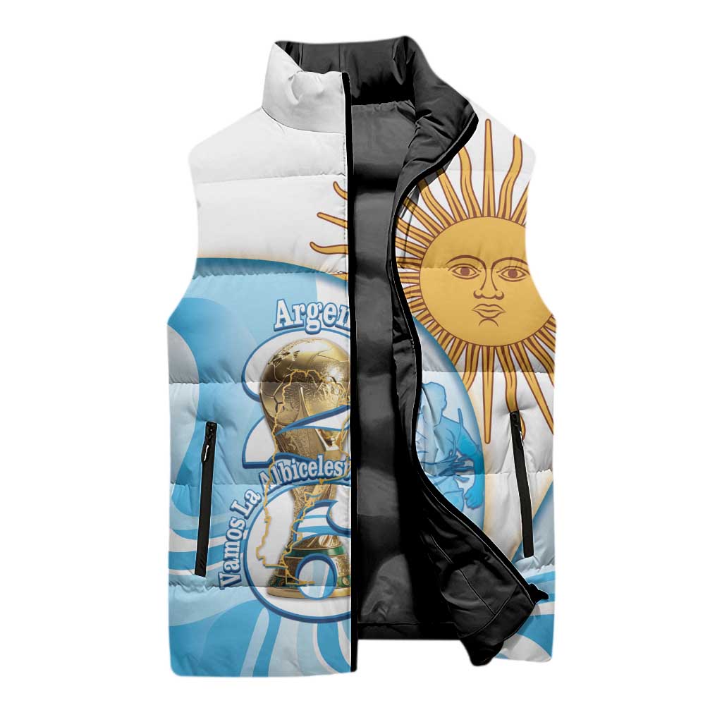 Argentina Football Personalized Sleeveless Puffer Jacket 2026 Trophy Vamos La Albiceleste - Wonder Print Shop