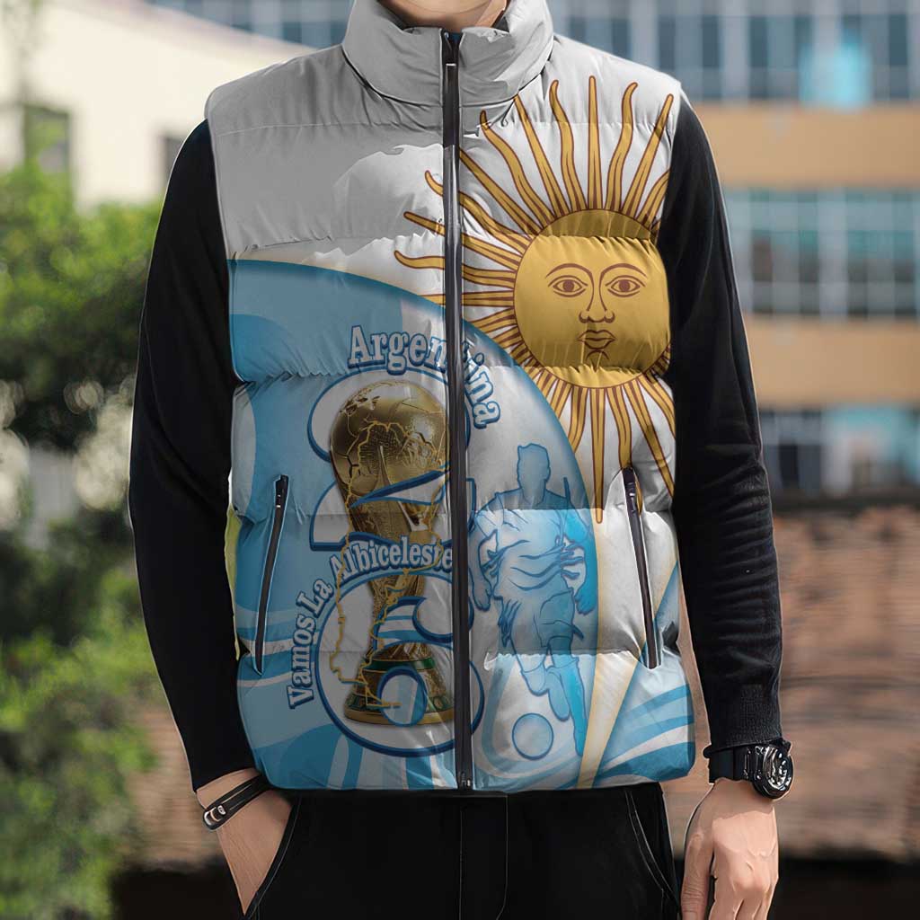 Argentina Football Personalized Sleeveless Puffer Jacket 2026 Trophy Vamos La Albiceleste - Wonder Print Shop