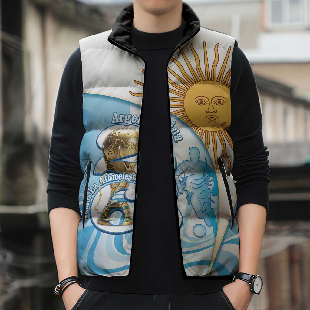Argentina Football Personalized Sleeveless Puffer Jacket 2026 Trophy Vamos La Albiceleste - Wonder Print Shop