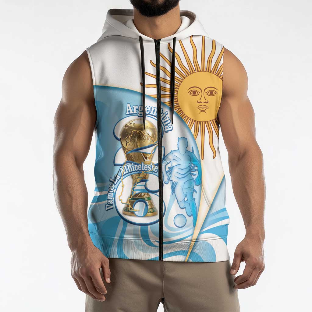 Argentina Football Personalized Sleeveless Zip Hoodie 2026 Trophy Vamos La Albiceleste - Wonder Print Shop