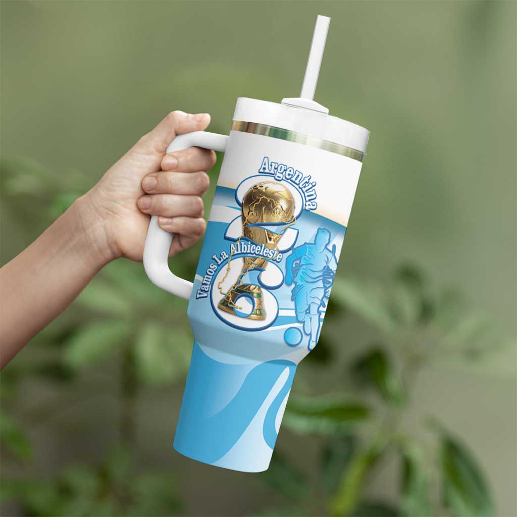 Argentina Football Personalized Tumbler With Handle 2026 Trophy Vamos La Albiceleste - Wonder Print Shop