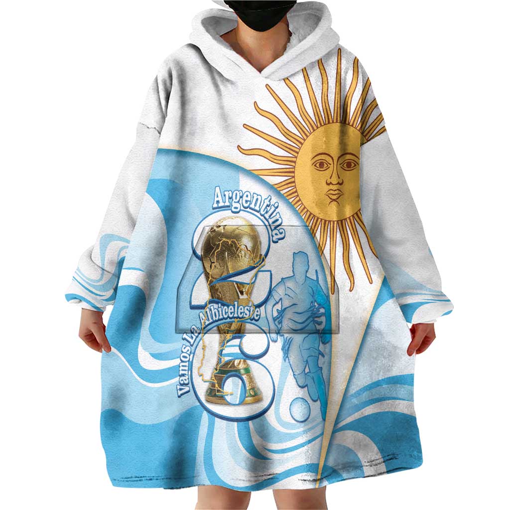 Argentina Football Personalized Wearable Blanket Hoodie 2026 Trophy Vamos La Albiceleste - Wonder Print Shop