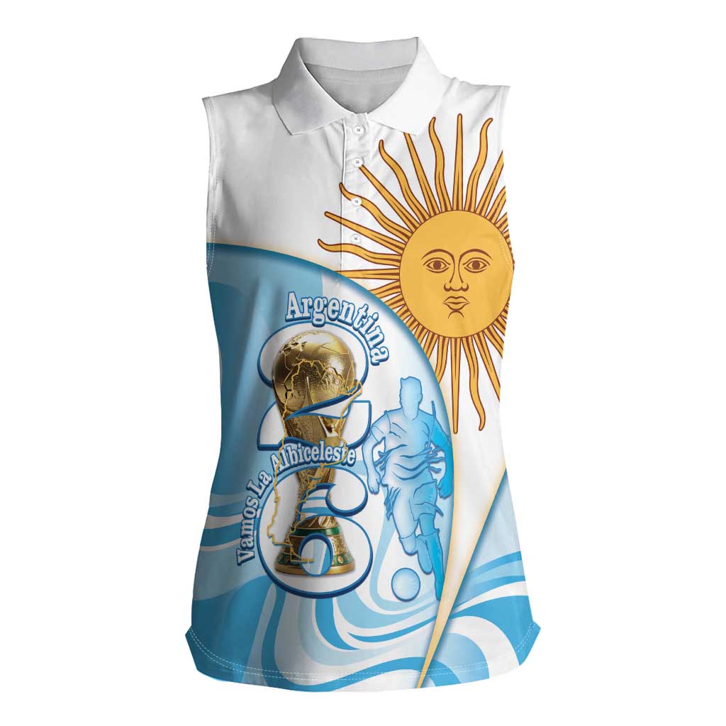 Argentina Football Personalized Women Sleeveless Polo Shirt 2026 Trophy Vamos La Albiceleste - Wonder Print Shop