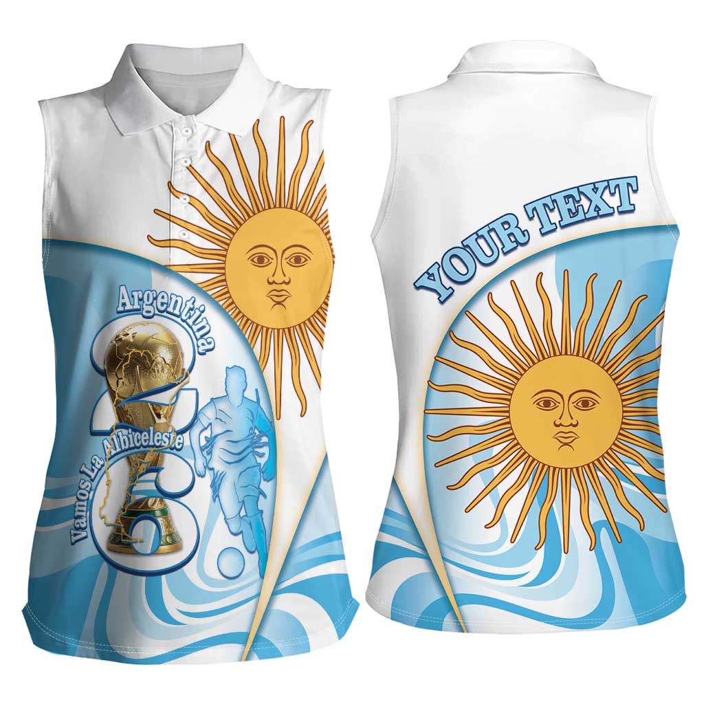 Argentina Football Personalized Women Sleeveless Polo Shirt 2026 Trophy Vamos La Albiceleste - Wonder Print Shop