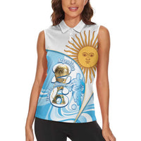 Argentina Football Personalized Women Sleeveless Polo Shirt 2026 Trophy Vamos La Albiceleste - Wonder Print Shop