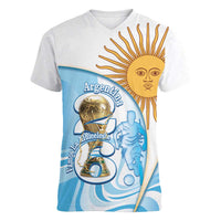 Argentina Football Personalized Women V-Neck T-Shirt 2026 Trophy Vamos La Albiceleste - Wonder Print Shop