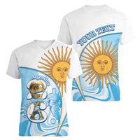 Argentina Football Personalized Women V-Neck T-Shirt 2026 Trophy Vamos La Albiceleste - Wonder Print Shop