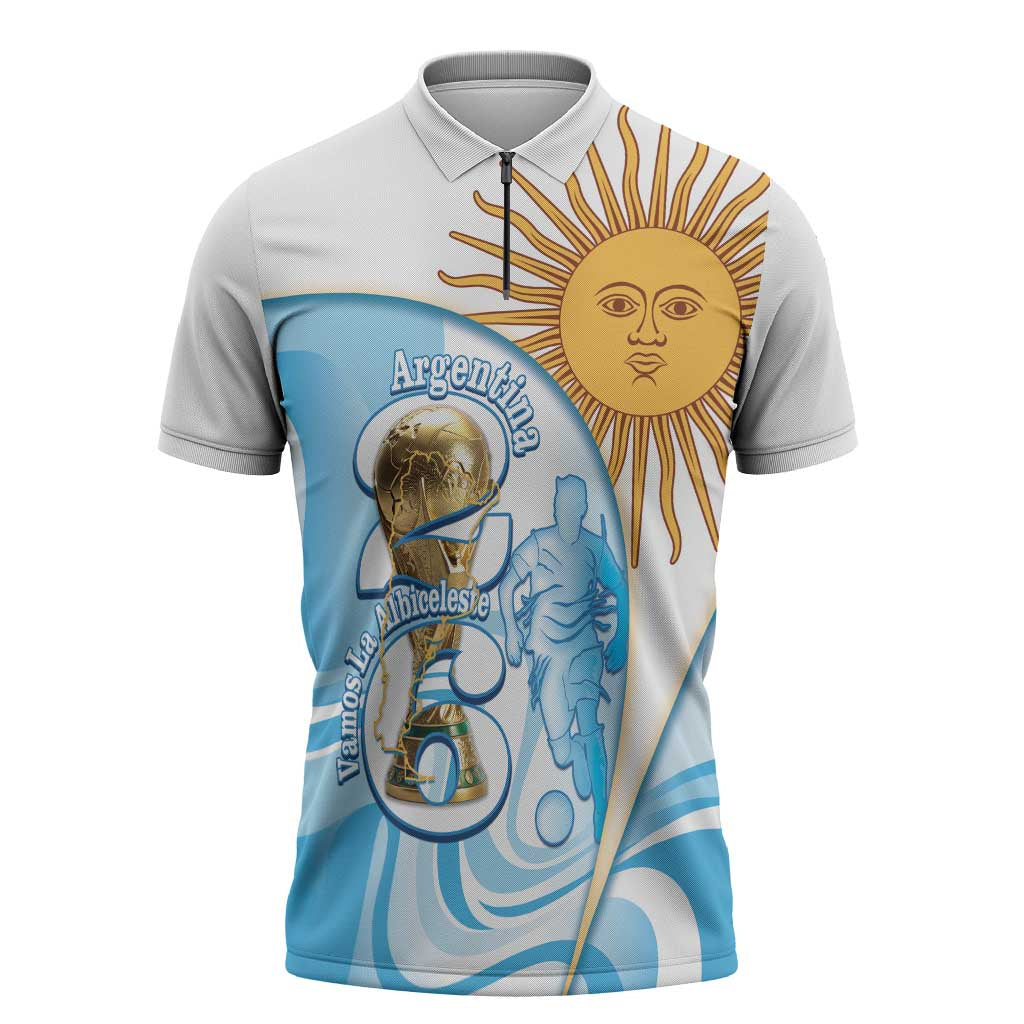 Argentina Football Personalized Zipper Polo Shirt 2026 Trophy Vamos La Albiceleste - Wonder Print Shop
