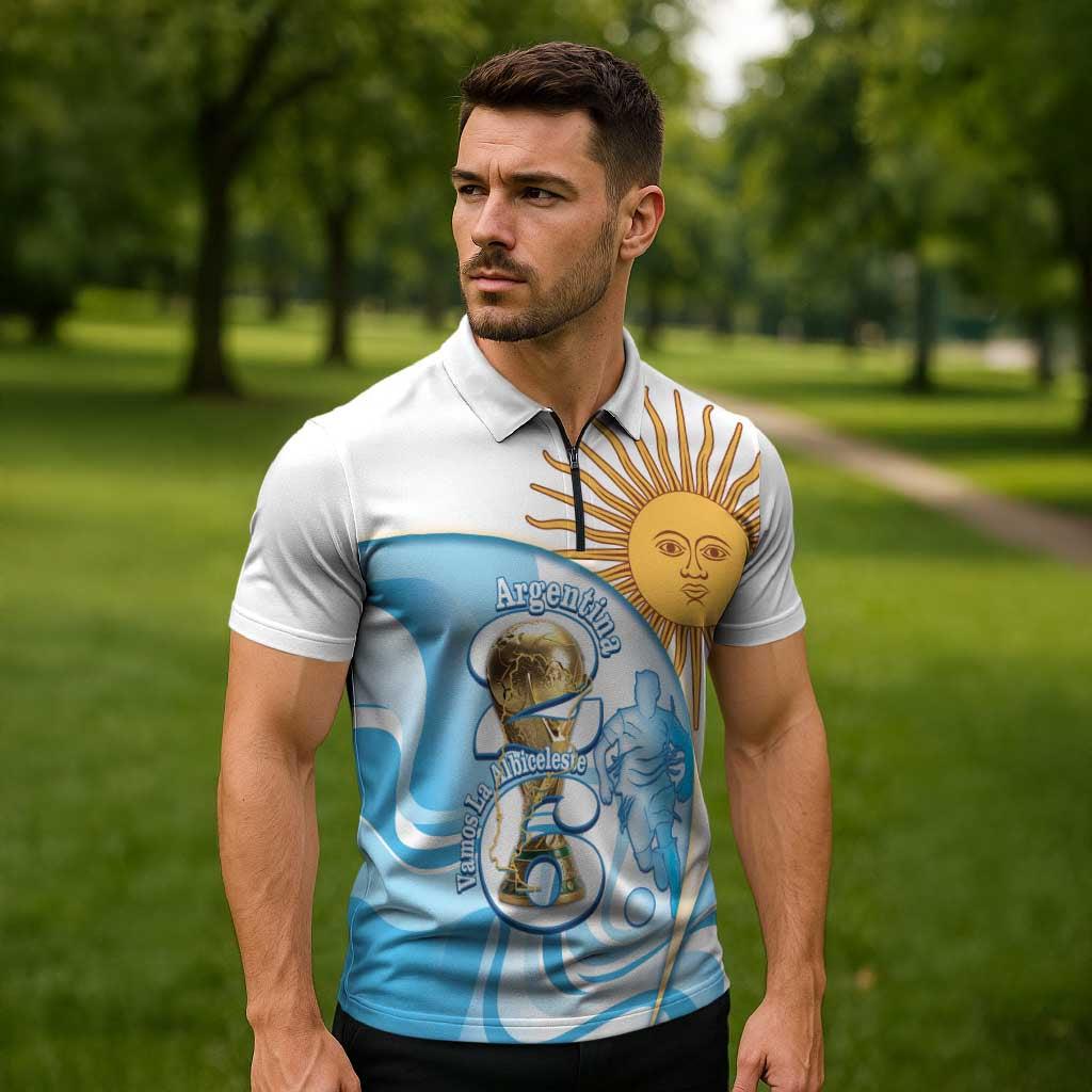 Argentina Football Personalized Zipper Polo Shirt 2026 Trophy Vamos La Albiceleste - Wonder Print Shop