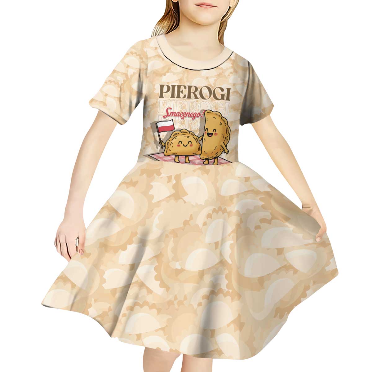Poland Pierogi Kid Short Sleeve Dress Cute Polish Dumplings Smacznego
