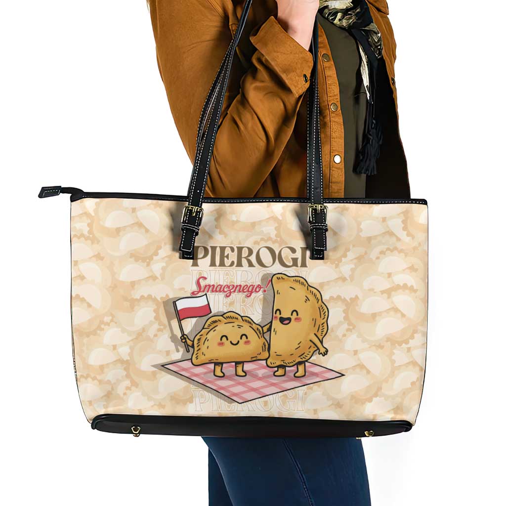 Poland Pierogi Leather Tote Bag Cute Polish Dumplings Smacznego