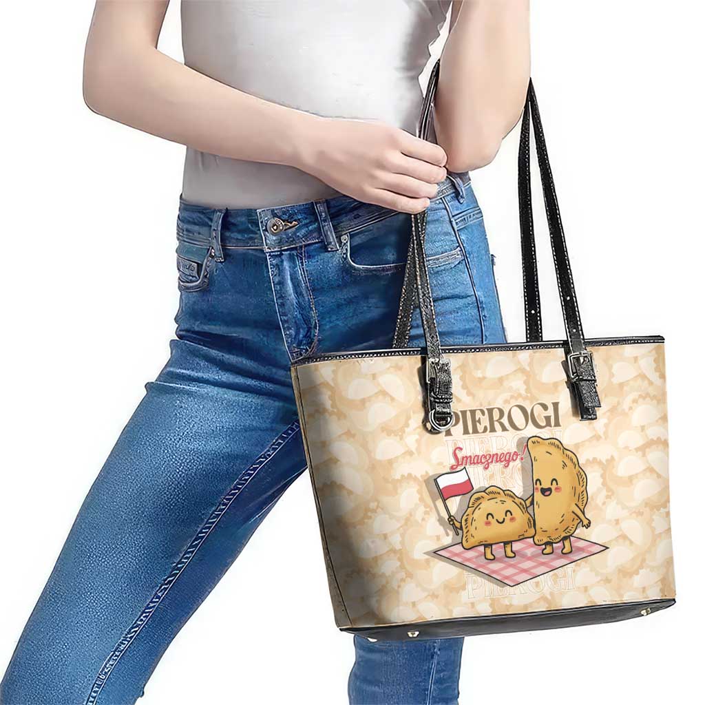 Poland Pierogi Leather Tote Bag Cute Polish Dumplings Smacznego