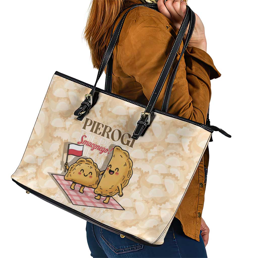 Poland Pierogi Leather Tote Bag Cute Polish Dumplings Smacznego