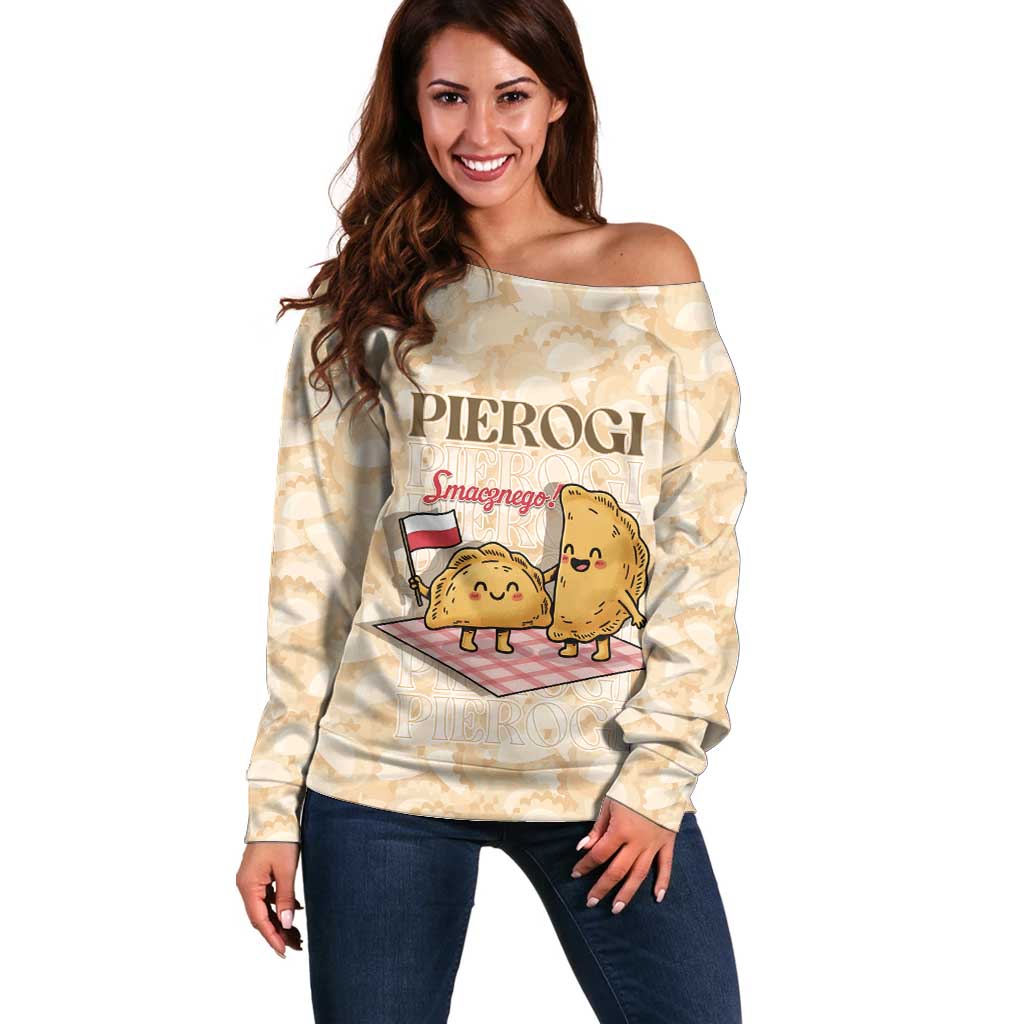 Poland Pierogi Off Shoulder Sweater Cute Polish Dumplings Smacznego
