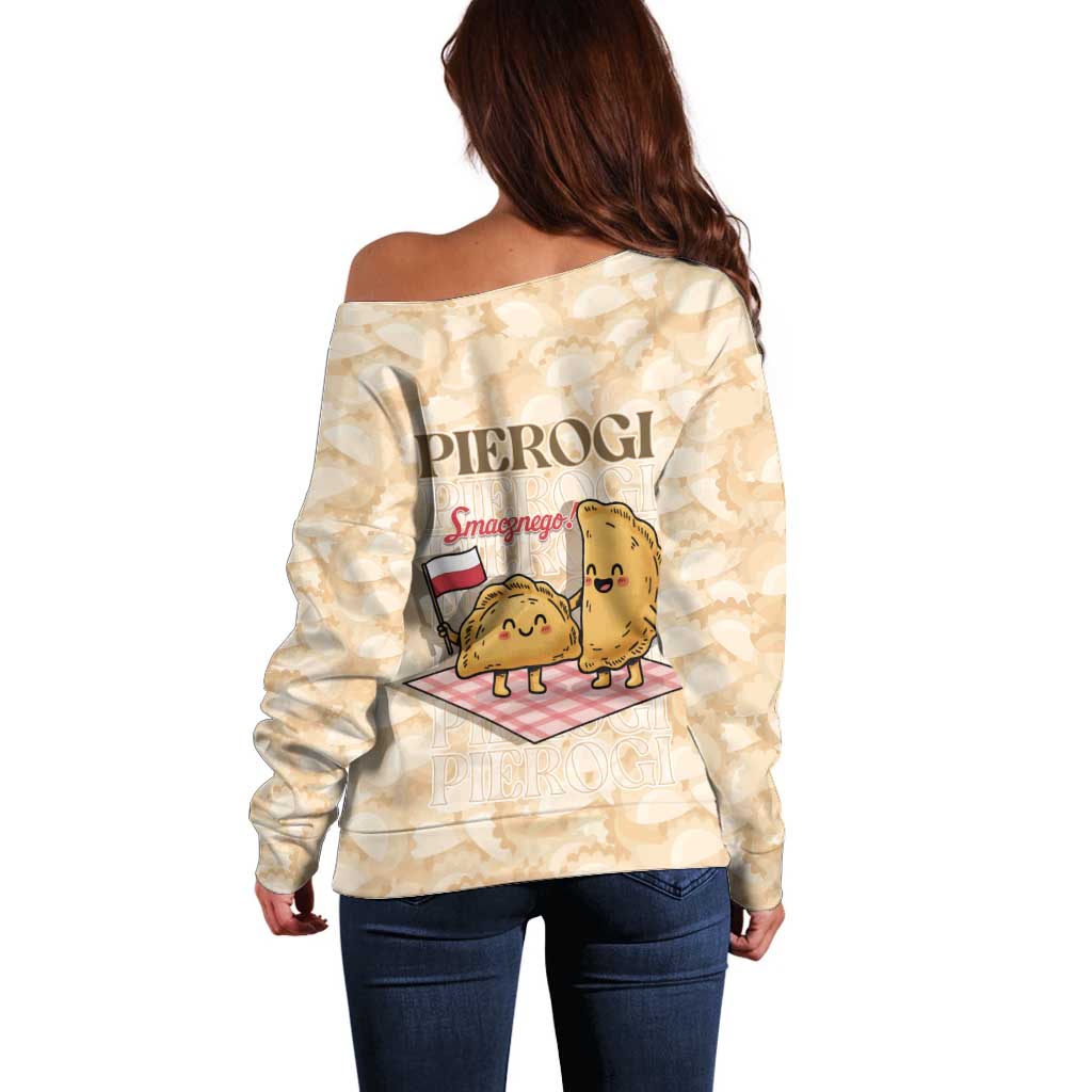 Poland Pierogi Off Shoulder Sweater Cute Polish Dumplings Smacznego
