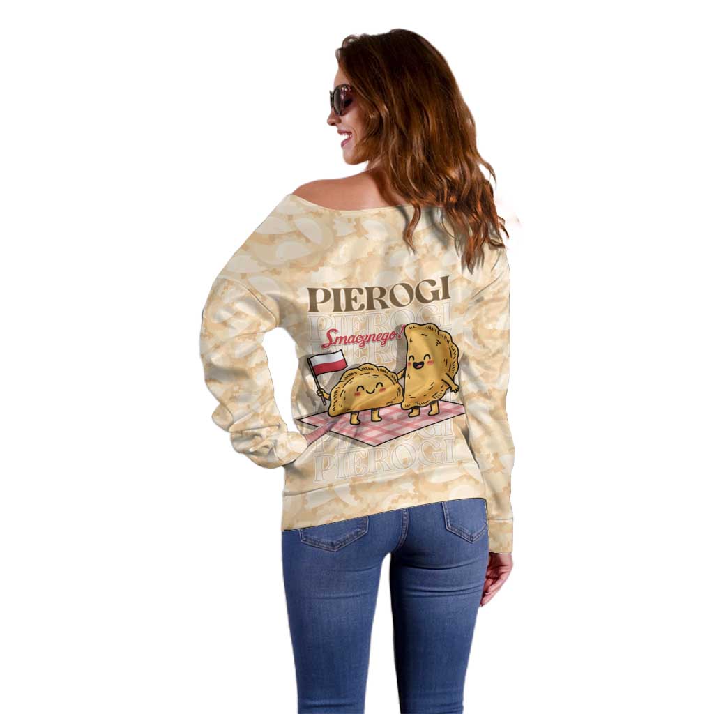 Poland Pierogi Off Shoulder Sweater Cute Polish Dumplings Smacznego