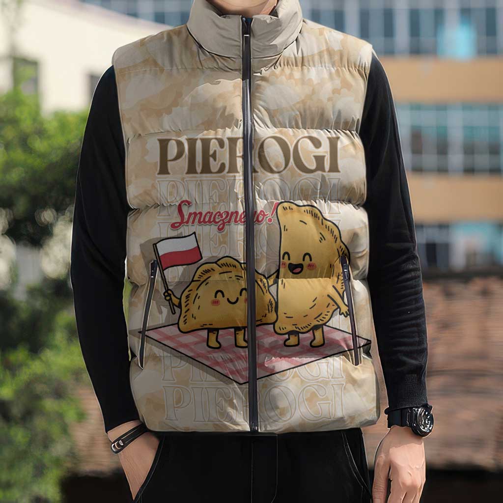 Poland Pierogi Sleeveless Puffer Jacket Cute Polish Dumplings Smacznego