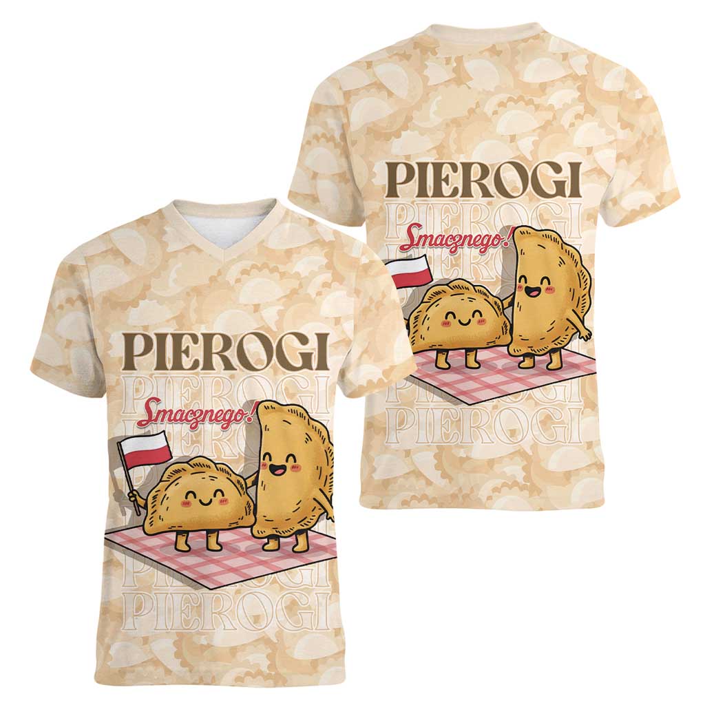 Poland Pierogi Women V-Neck T-Shirt Cute Polish Dumplings Smacznego