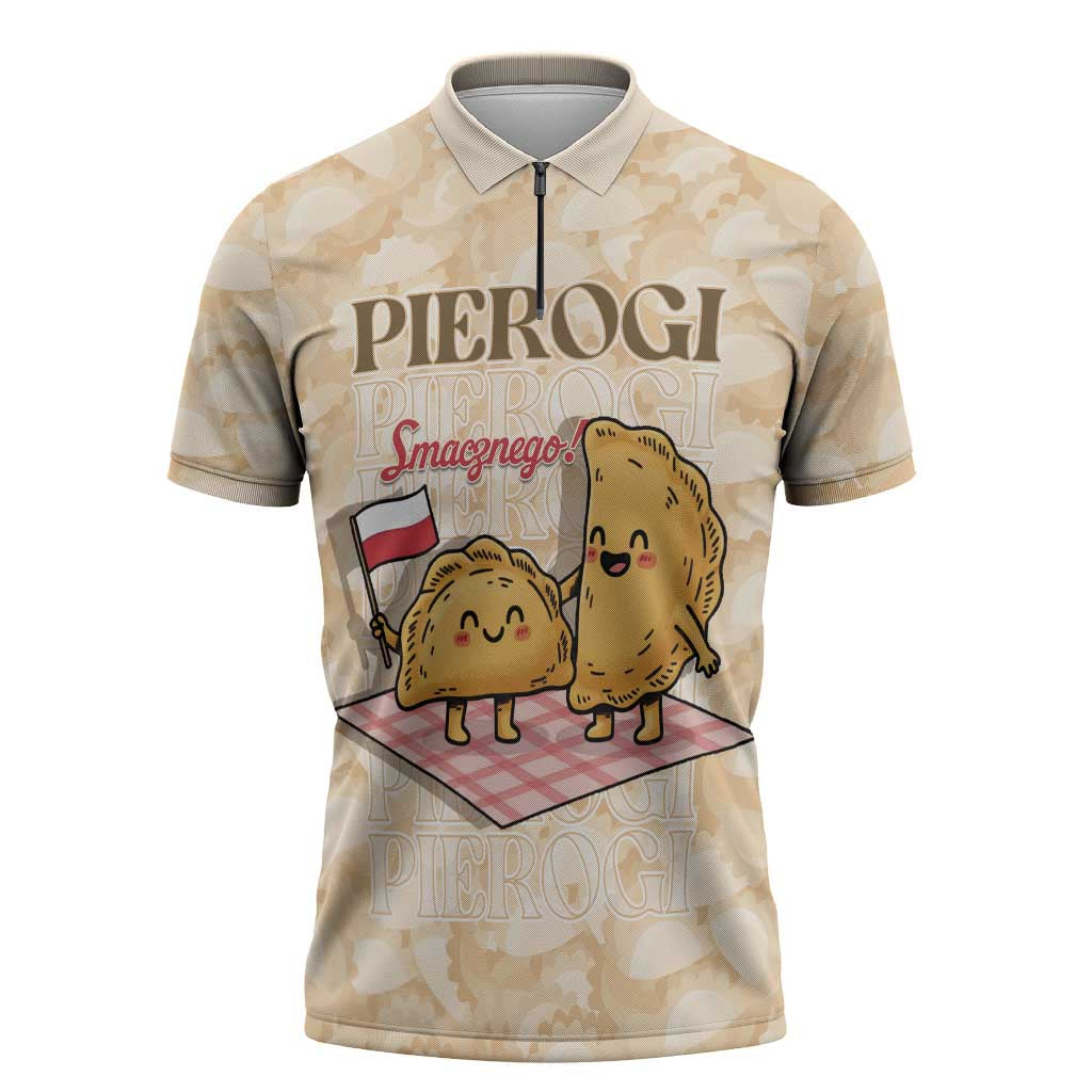 Poland Pierogi Zipper Polo Shirt Cute Polish Dumplings Smacznego