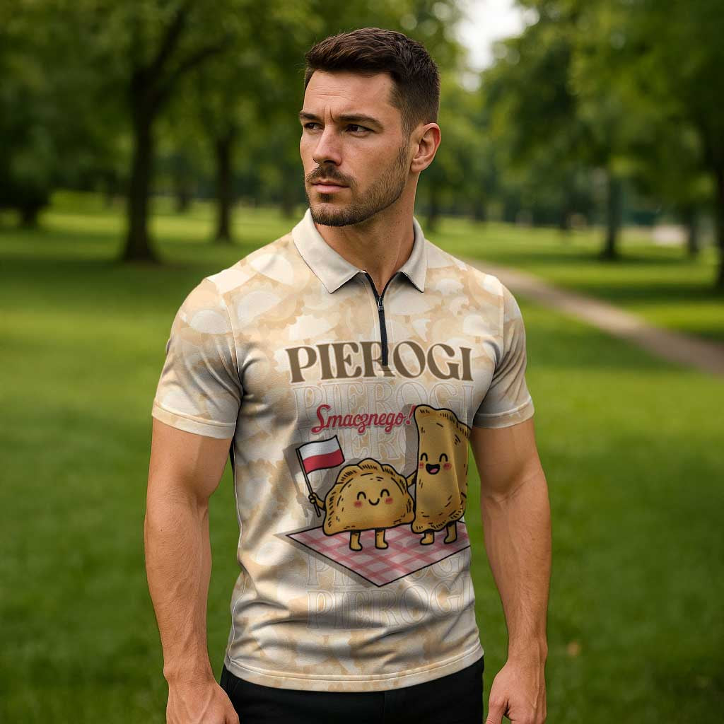 Poland Pierogi Zipper Polo Shirt Cute Polish Dumplings Smacznego