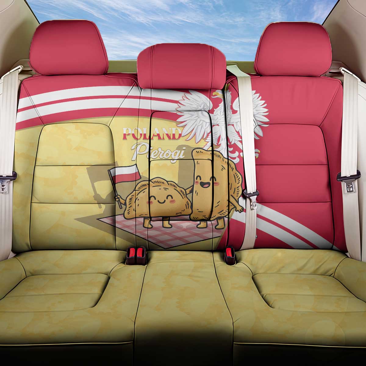 Poland Pierogi Back Car Seat Cover Polish Dumplings With Coat Of Arms