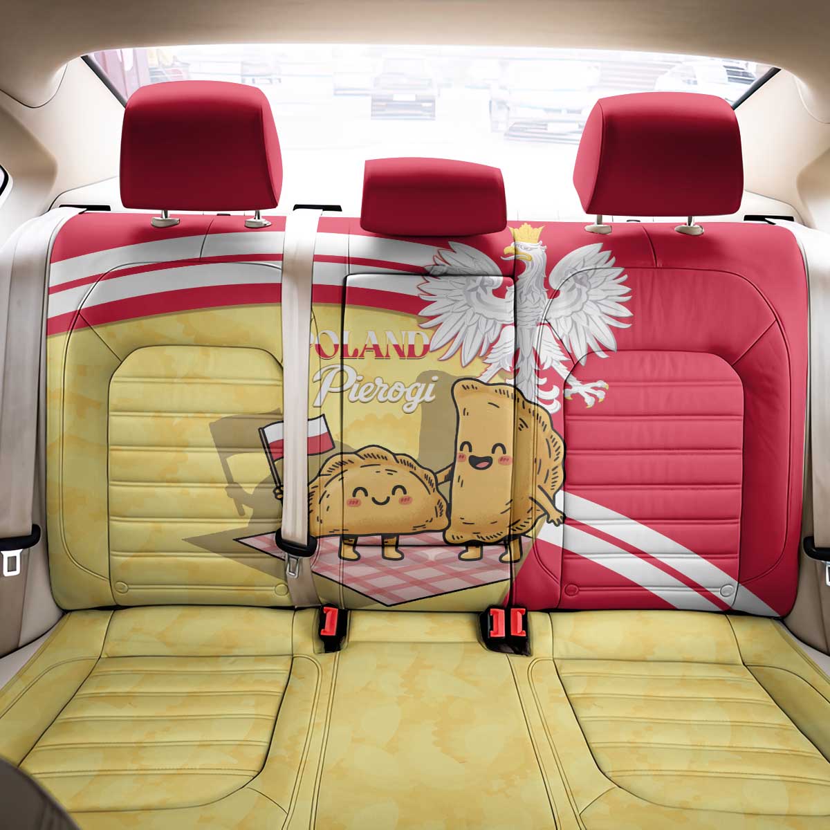Poland Pierogi Back Car Seat Cover Polish Dumplings With Coat Of Arms