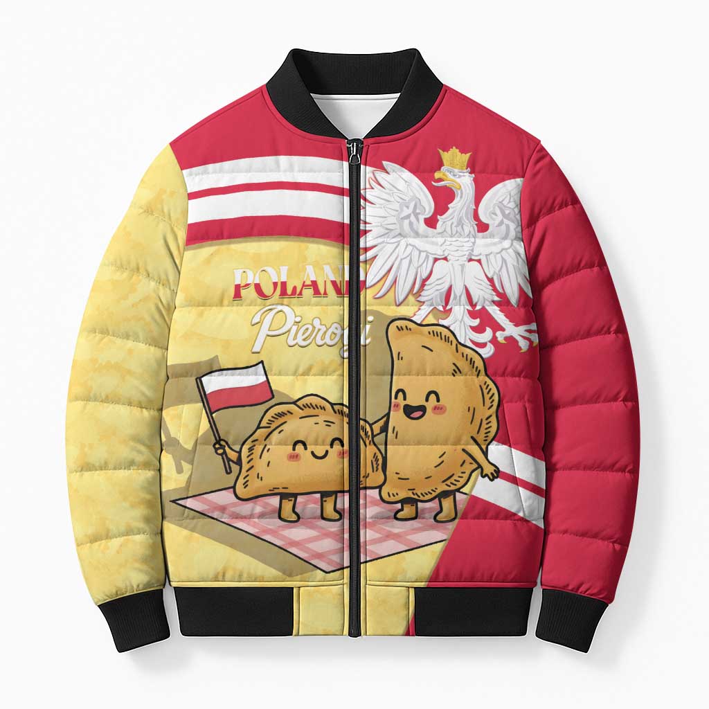 Personalised Poland Pierogi Bomber Puffer Jacket Polish Dumplings With Coat Of Arms