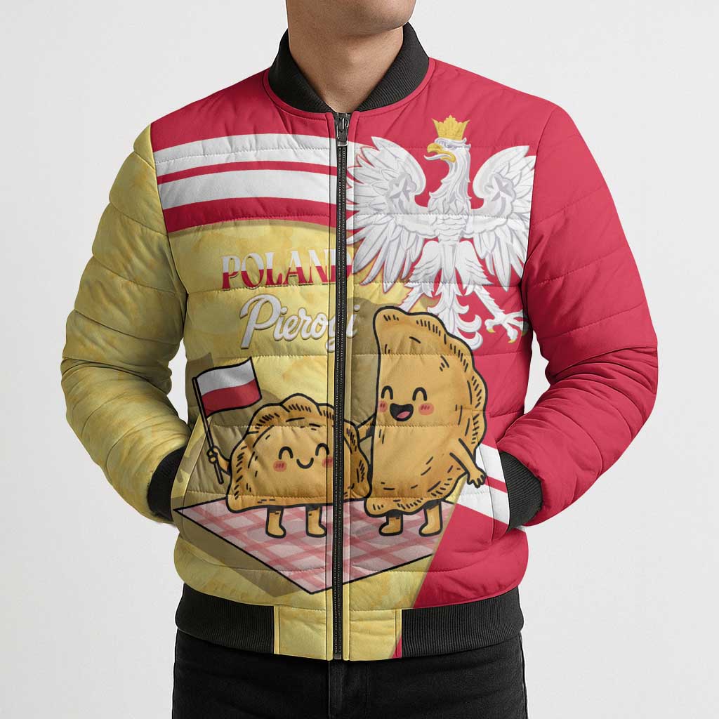 Personalised Poland Pierogi Bomber Puffer Jacket Polish Dumplings With Coat Of Arms