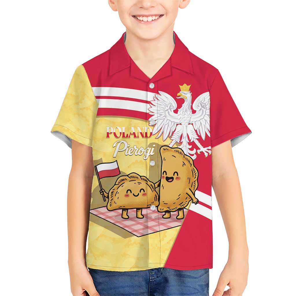 Personalised Poland Pierogi Kid Hawaiian Shirt Polish Dumplings With Coat Of Arms