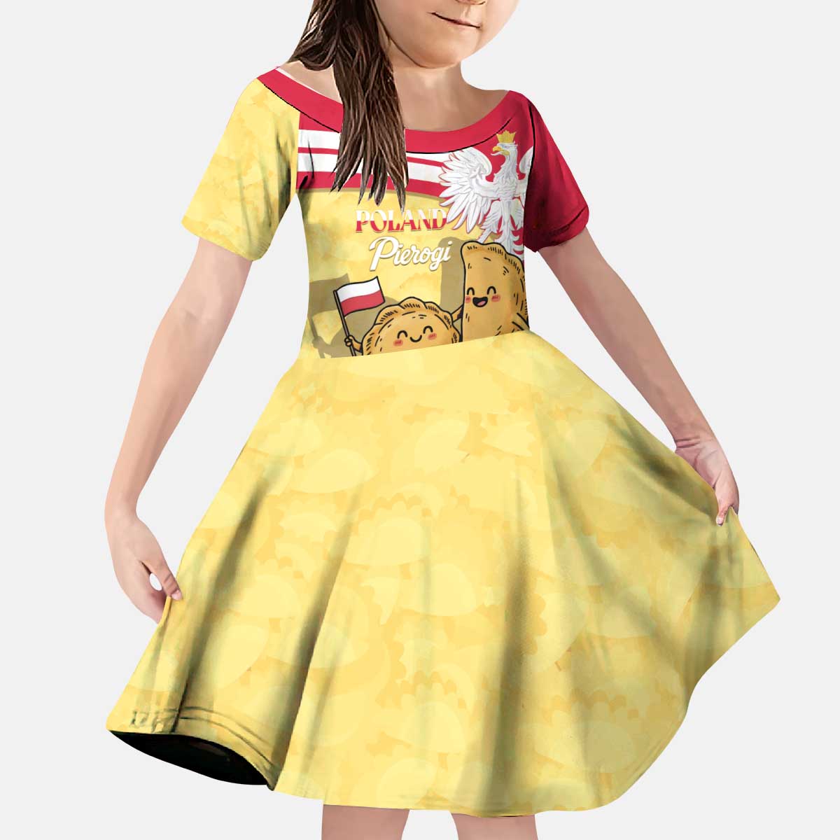 Personalised Poland Pierogi Kid Short Sleeve Dress Polish Dumplings With Coat Of Arms