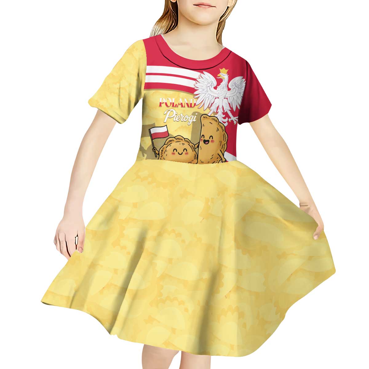 Personalised Poland Pierogi Kid Short Sleeve Dress Polish Dumplings With Coat Of Arms