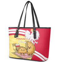 Poland Pierogi Leather Tote Bag Polish Dumplings With Coat Of Arms