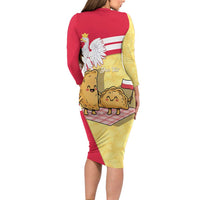 Personalised Poland Pierogi Long Sleeve Bodycon Dress Polish Dumplings With Coat Of Arms