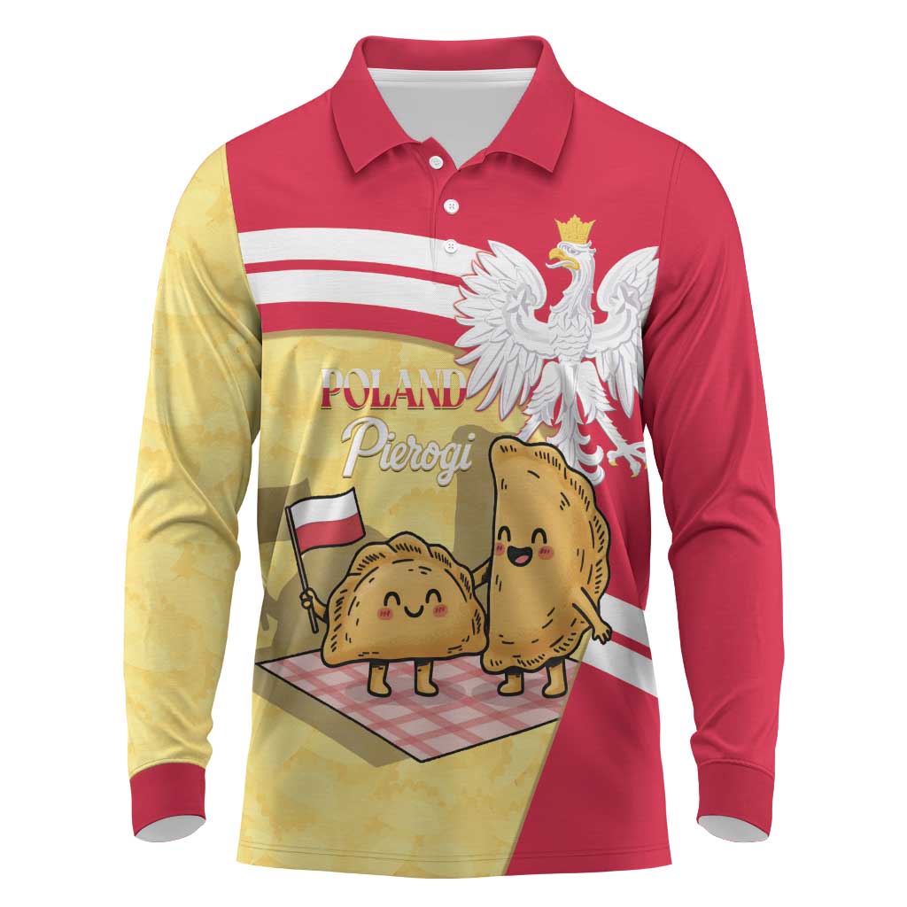 Personalised Poland Pierogi Long Sleeve Polo Shirt Polish Dumplings With Coat Of Arms