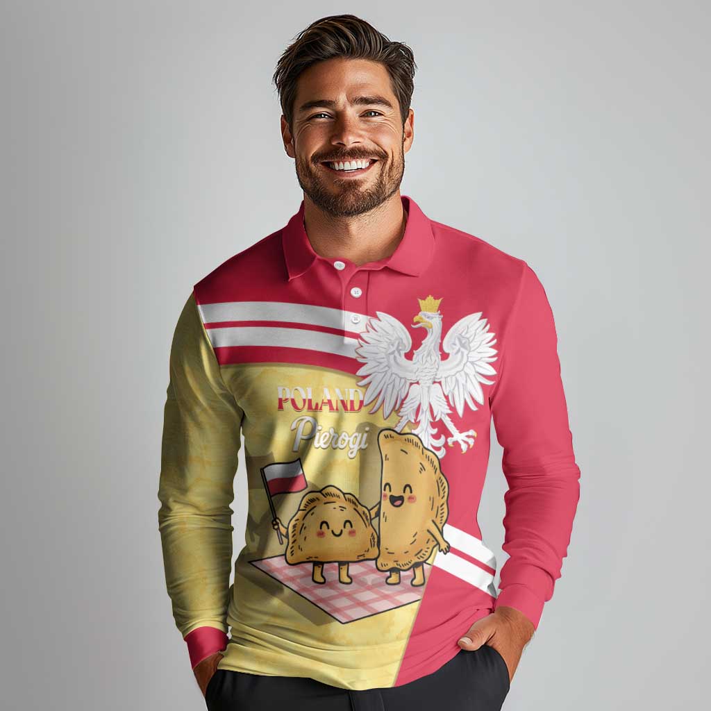 Personalised Poland Pierogi Long Sleeve Polo Shirt Polish Dumplings With Coat Of Arms
