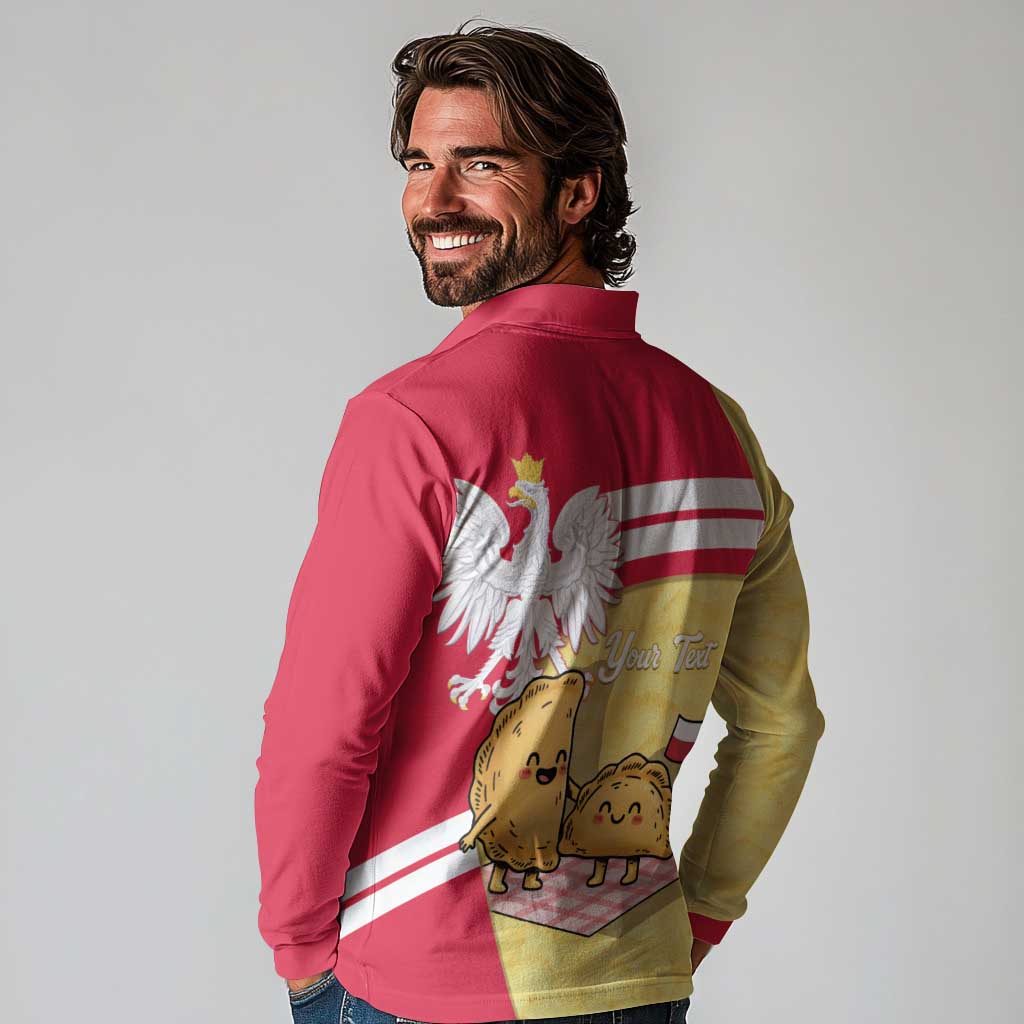 Personalised Poland Pierogi Long Sleeve Polo Shirt Polish Dumplings With Coat Of Arms